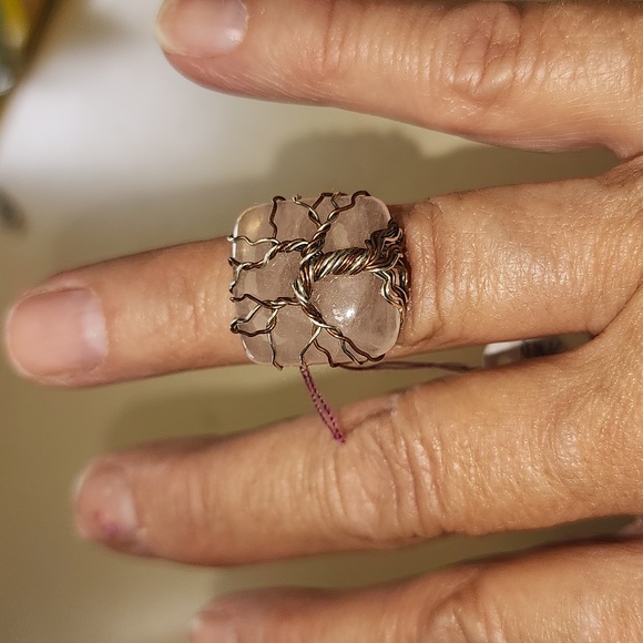 New Sterling silver Rose Quartz tree of life ring size 6 - Picture 5 of 7